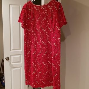 Talbots red and tan laser cut dress